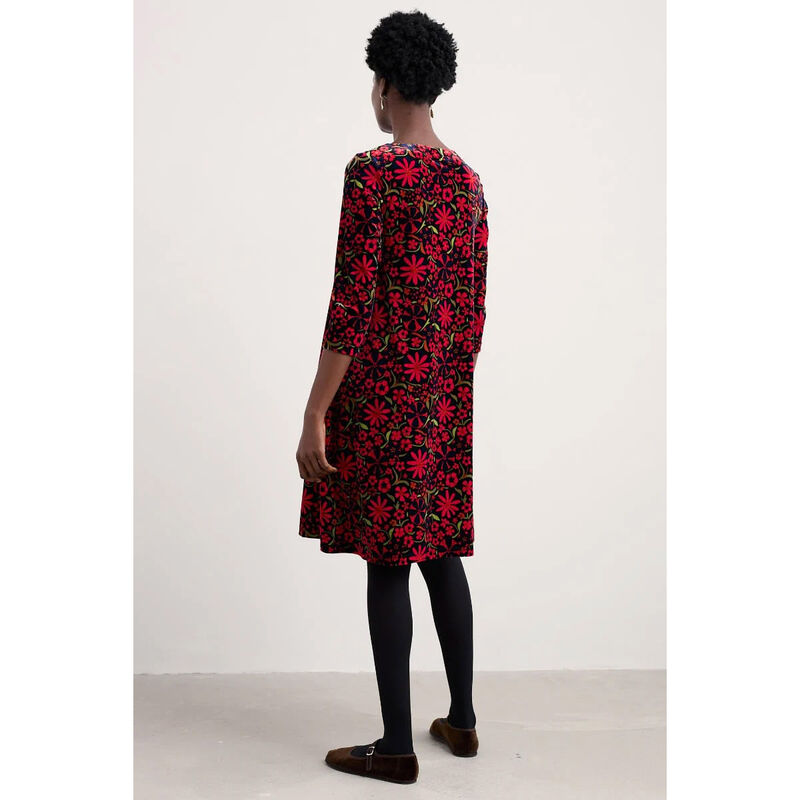 Seasalt Cornwall Mahonia Dress Folky Flowers Onyx Carmine image number 1